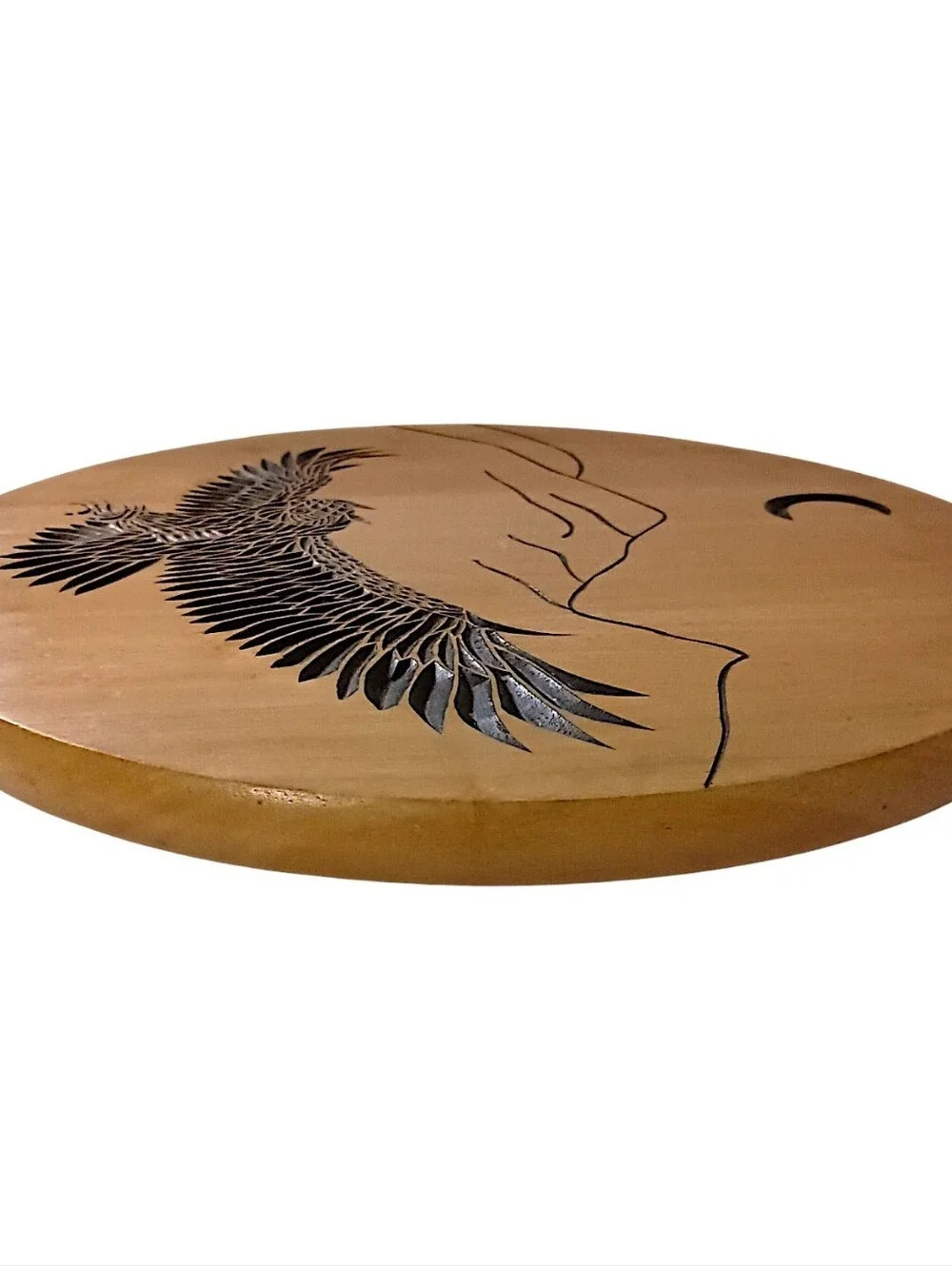 Hand Carved Owl Wooden Lazy Susan Turntable Serving Tray Rustic‎ Cabin Woodland